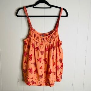Anthropologie  Tiered Tank Top Floral Orange Size Large